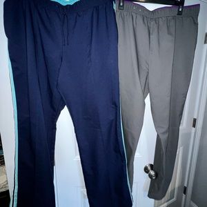 TWO PAIRS of workout pants - deep blue and grey with accent stripes. Size XL